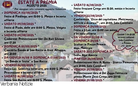 Premia
Eventi Premia agosto 2025