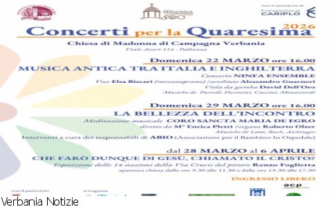 Verbania
Concerti per la Quaresima 2026: a Madonna di Campagna
